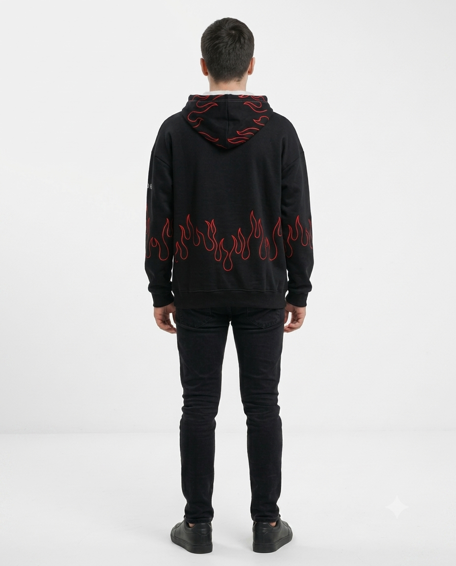 Inferno Baggy Flame Hoodie - black