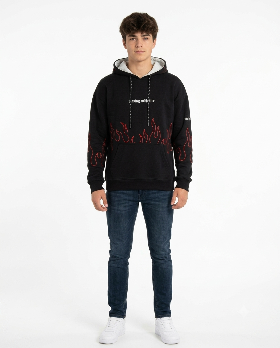 Inferno Baggy Flame Hoodie - black