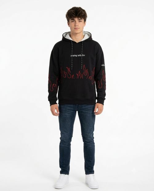 Inferno Baggy Flame Hoodie - black