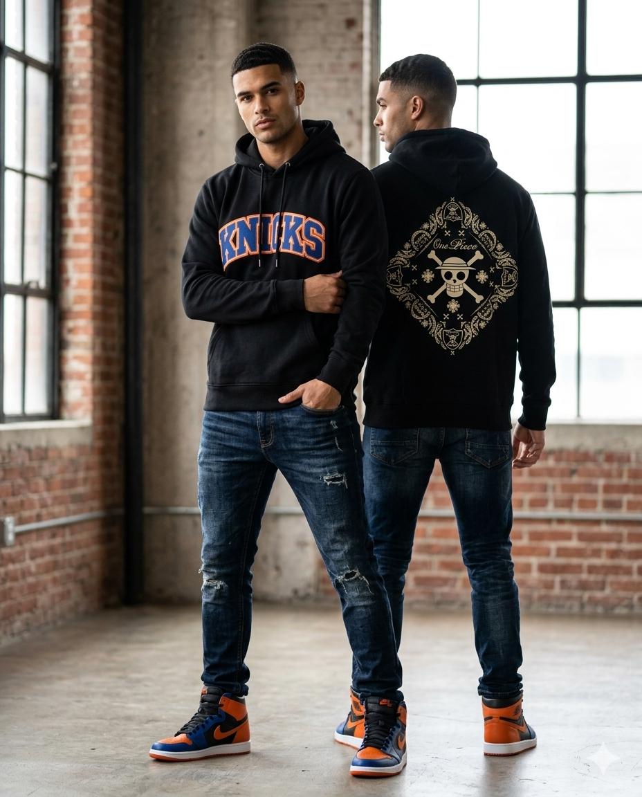 Black Varsity Hoodie – Knicks Style × One Piece Inspired