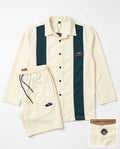 Men's Premium Contrast Panel Co-Ord Set – CREAM WHITE AND DARK GREEN