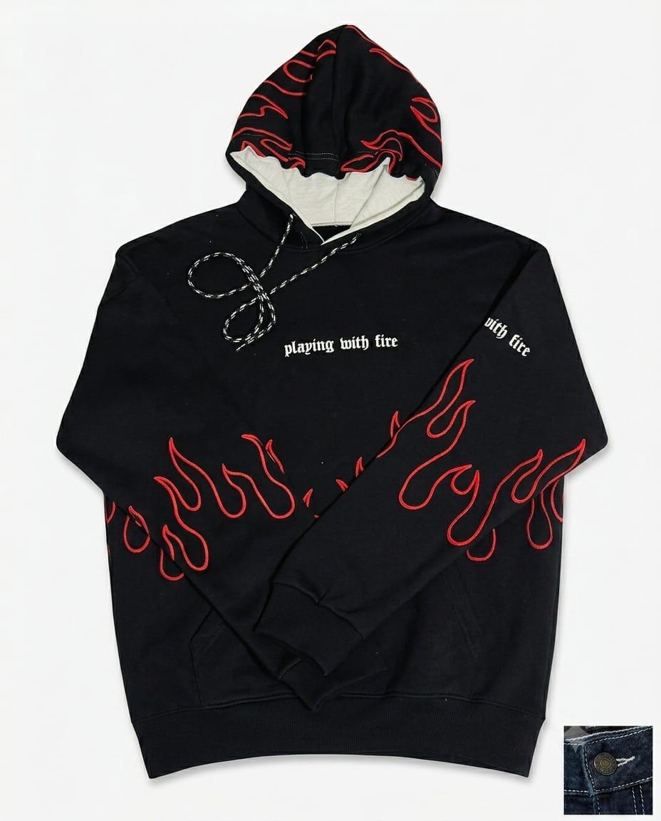 Inferno Baggy Flame Hoodie - black