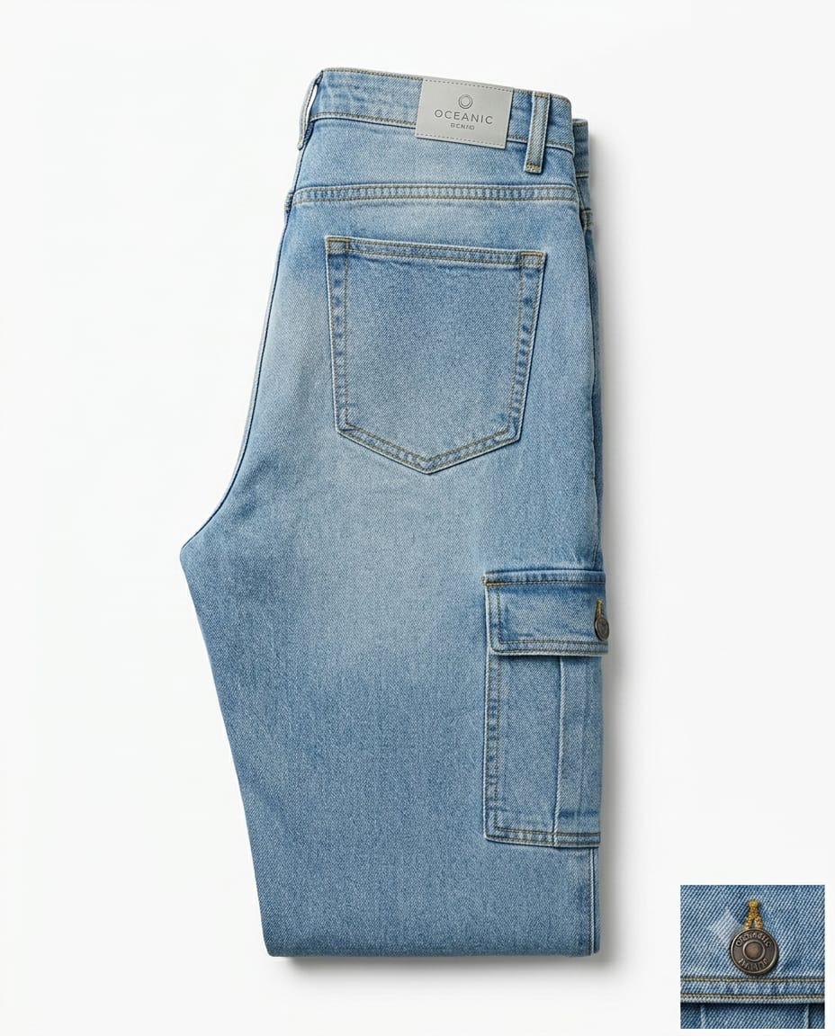 BAGGY CARGO JEANS SIX POCKET - Light Blue (Light Wash Denim)