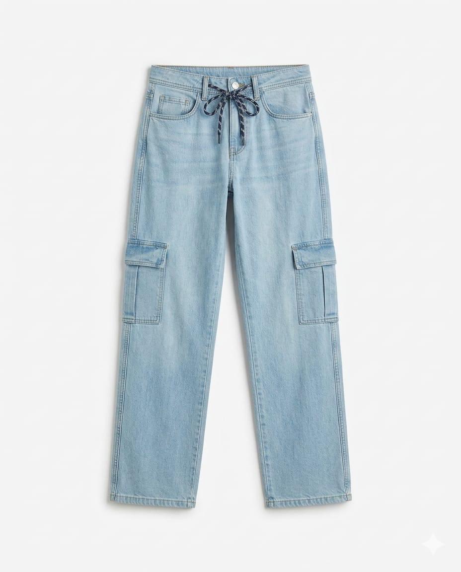 BAGGY CARGO JEANS SIX POCKET - Light Blue (Light Wash Denim)